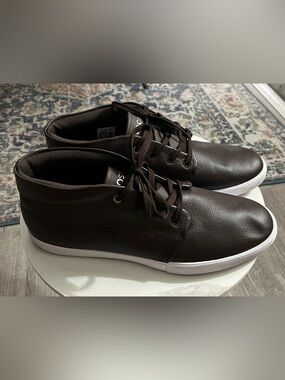 Lacoste Men’s Dark Brown Leather Chukka Boots with White Sole